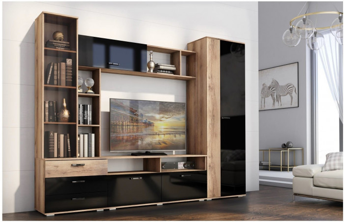 Гостиная Крокус, вотан/черный глянец