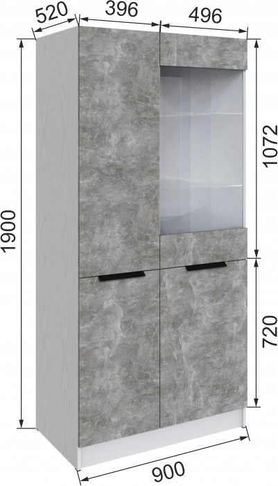 Шкаф Мадрид (0,9) с 1 витриной, Белый/Ателье светлое