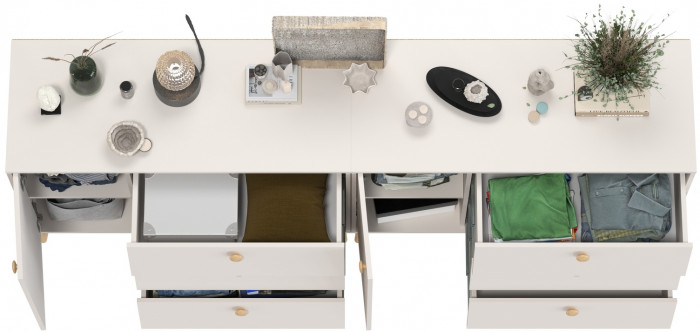 Афина Спальня Комод с дверкой и тремя ящиками х 2, цвет кашемир серый, ШхГхВ 2х110х45,3х83 см., универсальная сборка