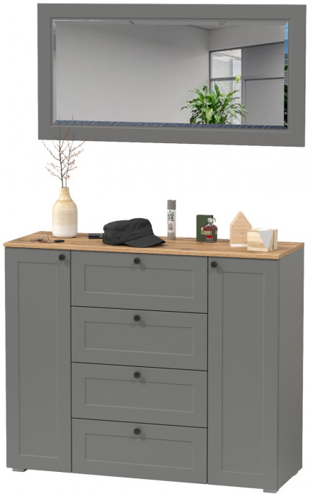 Остин 16.221 Комод + 17.03 Зеркало, цвет серый графит/дуб крафт золотой, ШхГхВ 120х41,9х229,6 см.