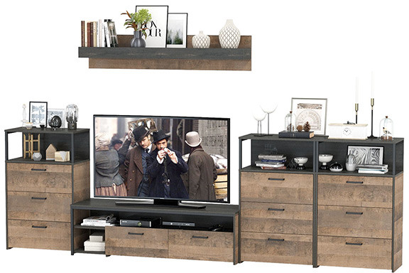 Трувор Гостиная 107, цвет дуб гранж песочный/интра, ШхГхВ 347,8х45,4х195 см., универсальная сборка