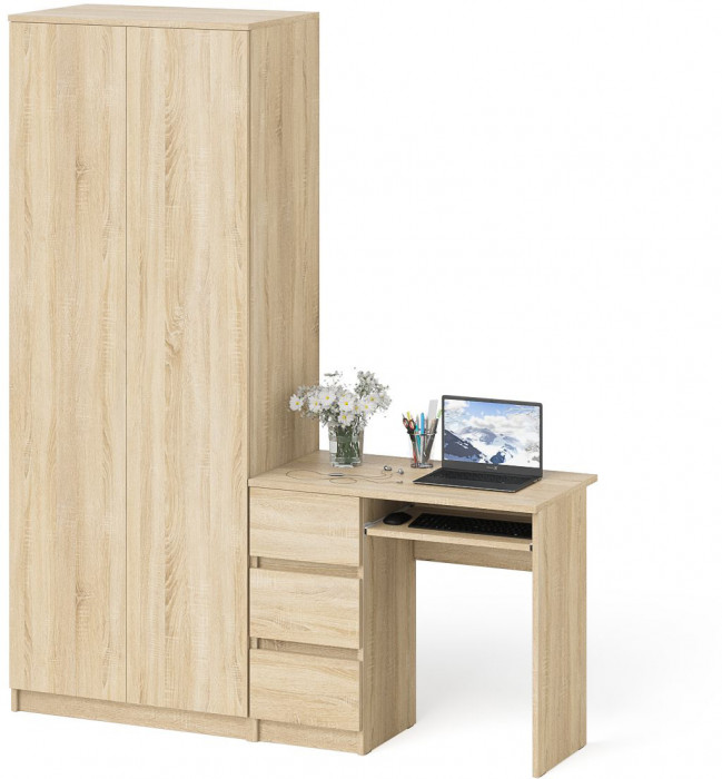 Мори компьютерный стол МС-6 левый + Шкаф МШ800.1, дуб сонома