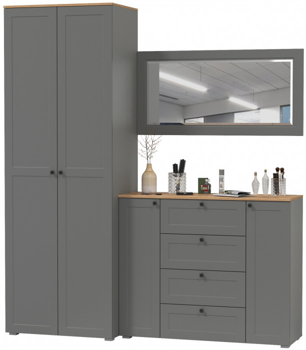 Остин Прихожая 14, серый графит/дуб крафт золотой