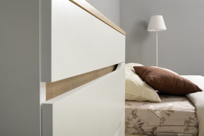 Муссон 13.198 Шкаф двухстворчатый + 13.349 Стеллаж + 13.97 Комод, цвет белый/дуб эндгрейн элегантный, ШхГхВ 204,6х52,3х229,8 см., НЕ универс. сборка