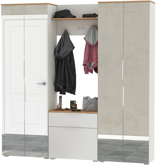 Октава Набор шкафов 02, цвет серый графит/дуб крафт золотой/фасады МДФ серый графит, ШхГхВ 161х35,3х197,6 см., универсальная сборка