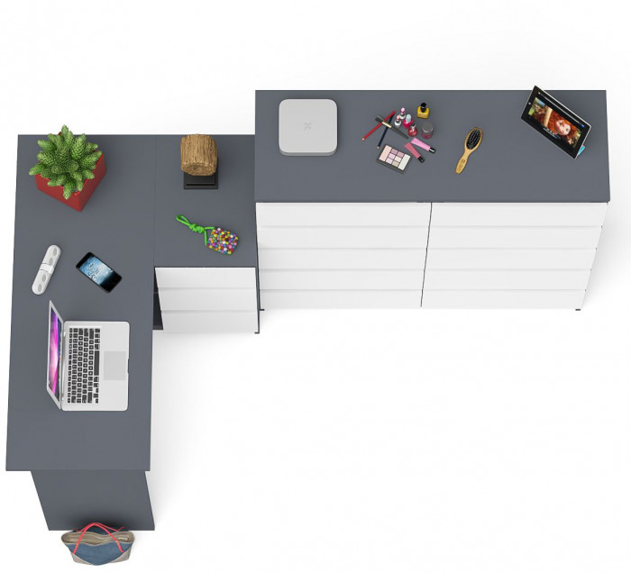 Мори компьютерный стол МС-16 правый + Комод МК1200.10, графит/белый