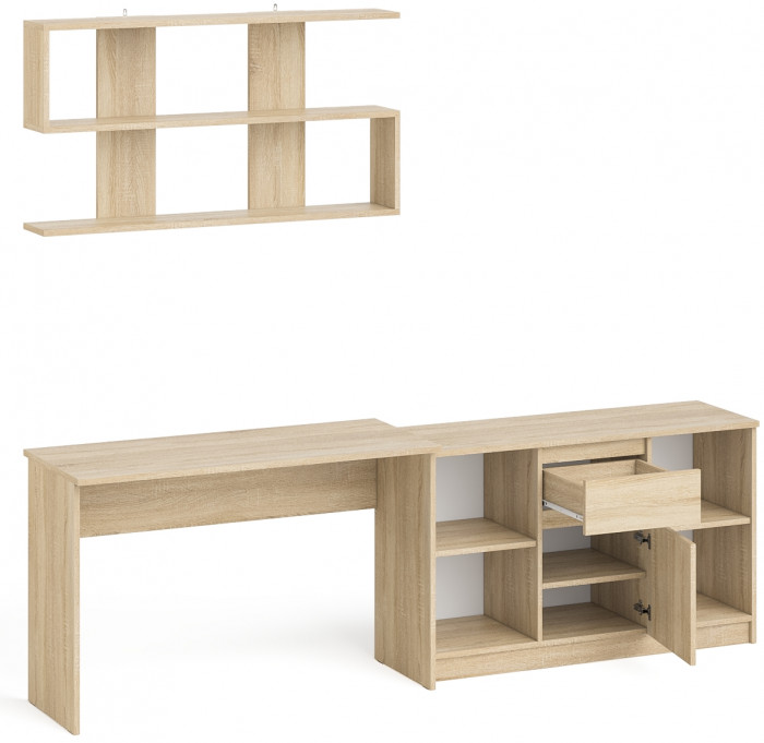 Мори письменный стол МСП1200.1 + Тумба МТВ1204.1 + Полка 1200, дуб сонома