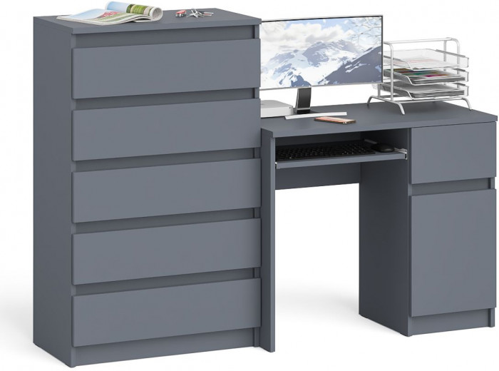 Мори Стол компьютерный МС-1 правый + Комод МК700.5, цвет графит, ШхГхВ 160,4х50х114 см., выдвижной ящик справа, НЕ универсальная сборка