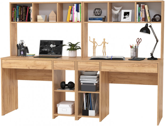 Стол компьютерный Комфорт 12.77F + Стол компьютерный Комфорт 12.77F, цвет дуб крафт золотой, ШхГхВ 200х49,8х147 см., универсальная сборка