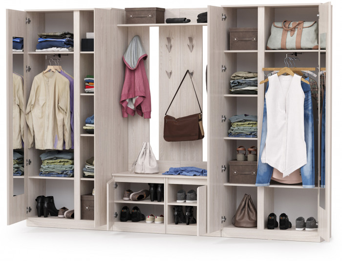 КР100 Ника прихожая № 15, цвет ясень анкор светлый, ШхГхВ 291,2х38,3х207,9 см., универсальная сборка