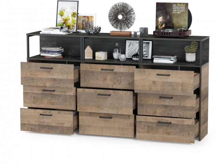 Трувор 13.307.02 Комод с ящиками + 13.307.02 Комод с ящиками + 13.307.02 Комод с ящиками, цвет дуб гранж песочный/интра, ШхГхВ 198х37х106,9 см.