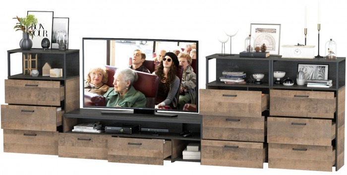 Трувор Гостиная 108, цвет дуб гранж песочный/интра, ШхГхВ 347,8х45,4х210 см., универсальная сборка