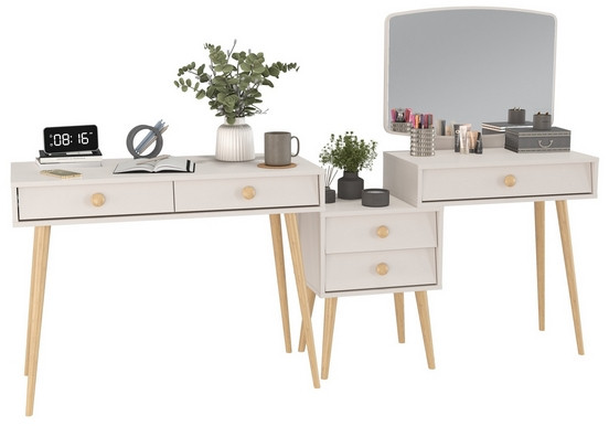 Афина Спальня Стол + Трюмо, цвет кашемир серый, ШхГхВ 100х45х76 + 105х38,6х129 см., универсальная сборка