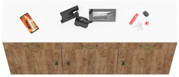 Лидер-8 Тумба МД 3.15 3 шт., цвет белый шагрень/крафт золото, ШхГхВ 120х30х75 см., универсальная сборка