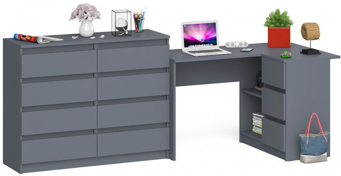 Мори компьютерный стол МС-16 правый + Комод МК1200.8, графит