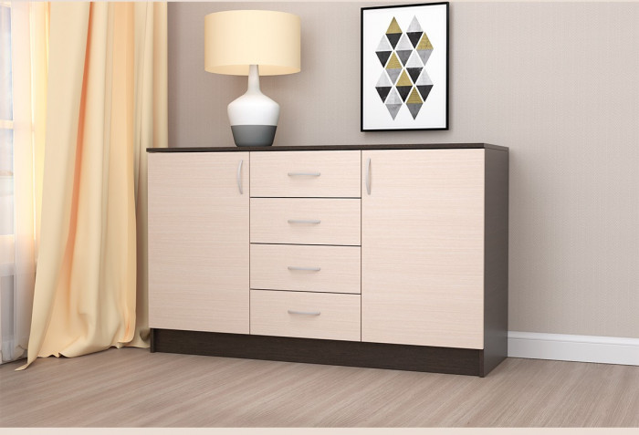 Кэт-7 Комод 2 створки 4 ящика (Крафт золотой / Графит)