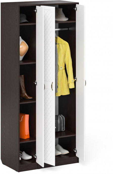 Прихожая П-6-500 Шкаф + Пенал, венге/фасады МДФ белое дерево фрезеровка ромб