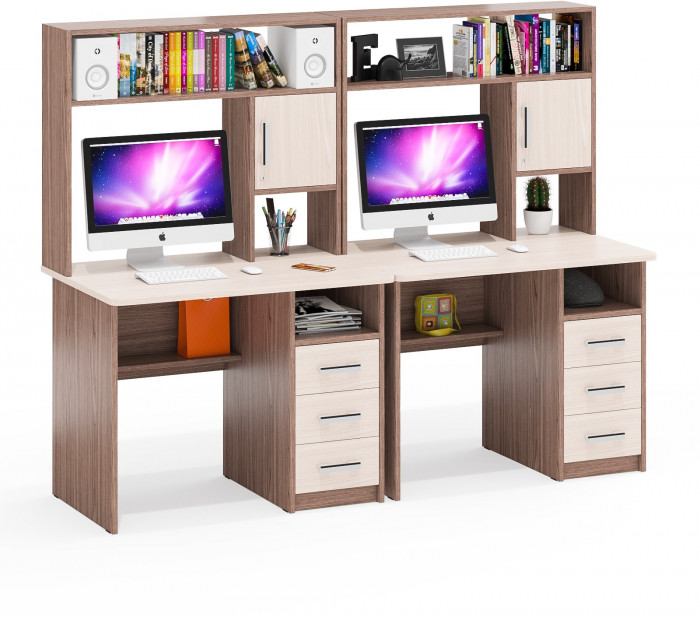 компьютерный стол С-МД-СК9+компьютерный стол С-МД-СК9, ясень шимо светлый/ясень шимо тёмный