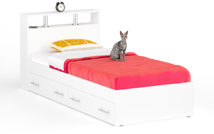 Камелия спальня № 14 Кровать с ящиками 900 + Стол косметический + Зеркало + Комод, белый