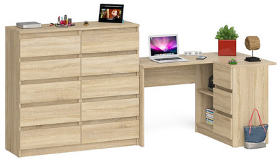 Мори компьютерный стол МС-16 правый + Комод МК1200.10, дуб сонома