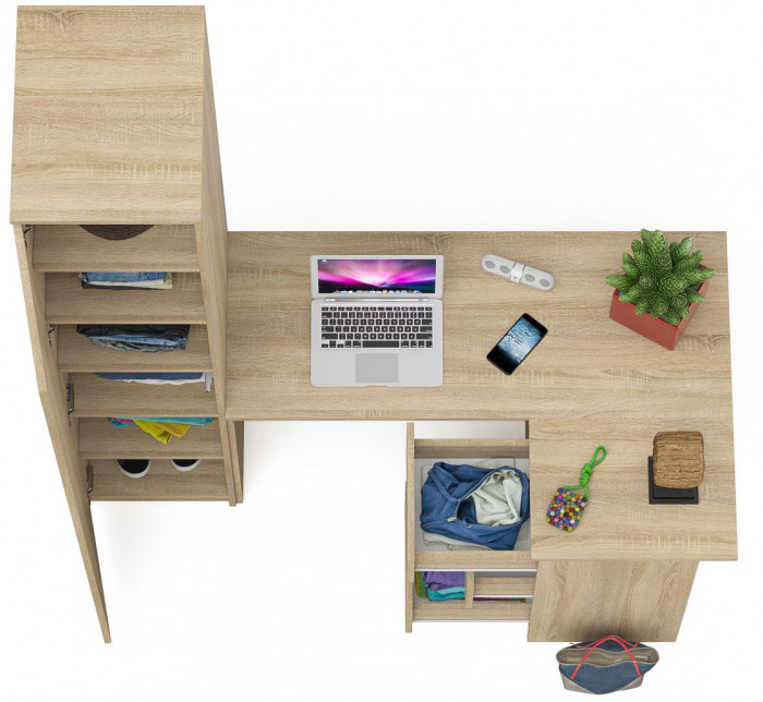 Мори компьютерный стол МС-16 правый + Пенал МШ400.1, дуб сонома