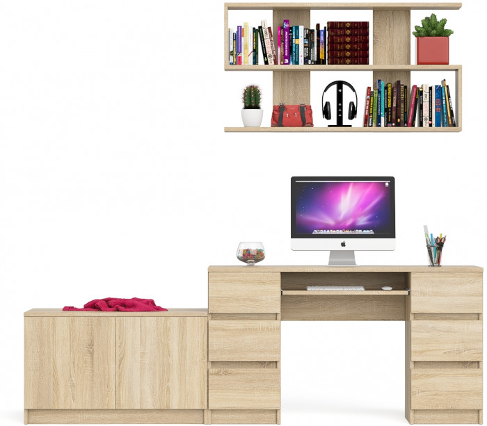 Мори компьютерный стол МС-2 + Тумба МА900.1 + Полка 1200, дуб сонома