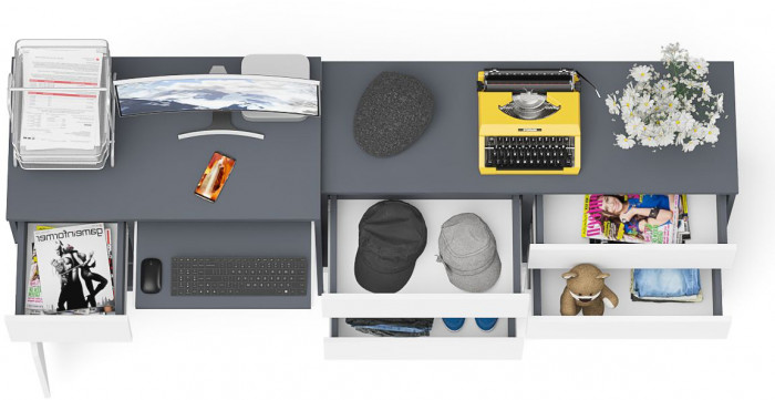 Мори Стол компьютерный МС-1 левый + Комод МК1200.6, цвет графит/белый, ШхГхВ 210,4х50х76,6 см., выдвижной ящик слева, НЕ универсальная сборка