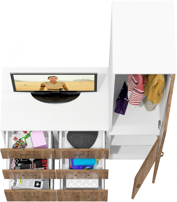 Лидер-8 Пенал МД 23Б + Тумба МД 3.16 + Тумба МД 3.16, белый шагрень/крафт золото