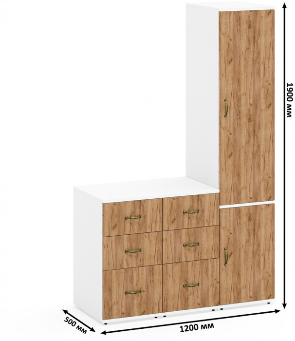 Лидер-8 Пенал МД 23Б + Тумба МД 3.16 + Тумба МД 3.16, белый шагрень/крафт золото