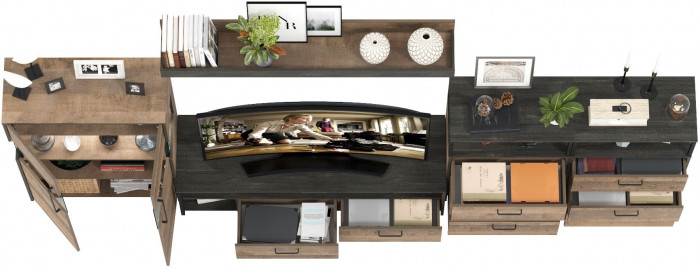 Трувор Гостиная 109, цвет дуб гранж песочный/интра, ШхГхВ 367,6х45,4х195 см., универсальная сборка