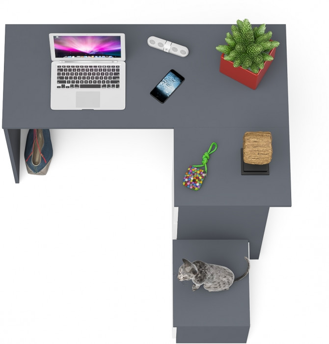 Мори компьютерный стол МС-16 правый + Тумба ТМП400.1, графит/белый