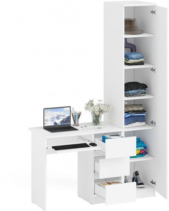 Мори Стол компьютерный МС-6 правый + Пенал МШ400.1, цвет белый, ШхГхВ 130,4х50,4х209,6 см., выдвижные ящики справа, НЕ универсальная сборка