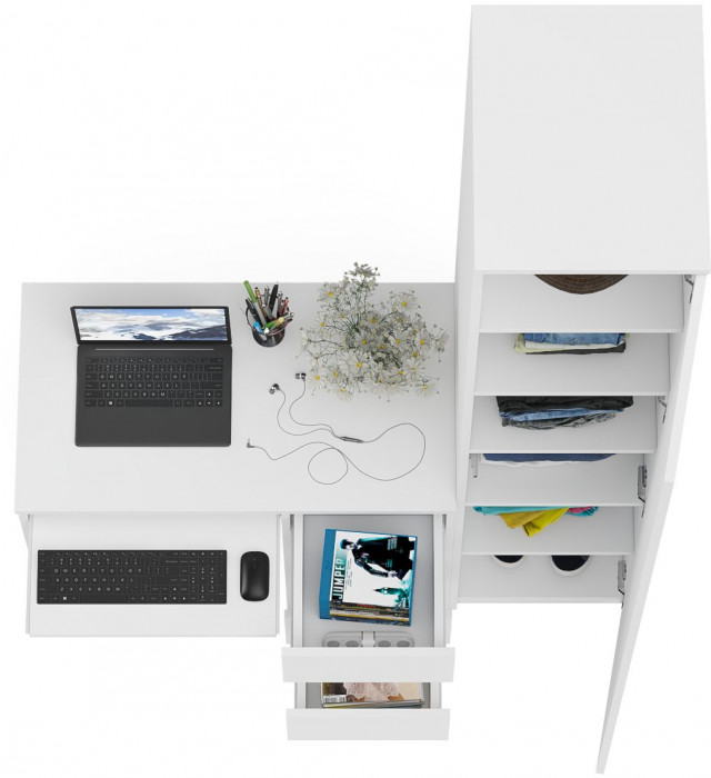 Мори Стол компьютерный МС-6 правый + Пенал МШ400.1, цвет белый, ШхГхВ 130,4х50,4х209,6 см., выдвижные ящики справа, НЕ универсальная сборка