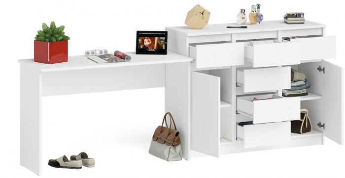 Мори Стол письменный МСП1200.1 + Комод МК1200.4, цвет белый, ШхГхВ 240,8х50х94 см., универсальная сборка