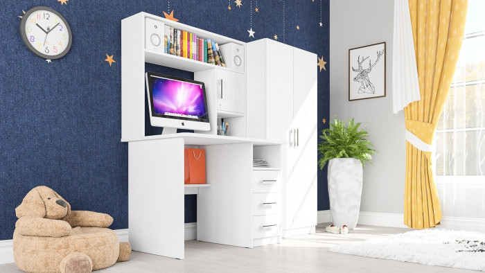 компьютерный стол С-МД-СК9+Шкаф С-МД-СК9Ш, белый шагрень