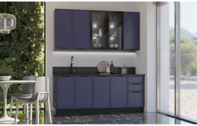 Кухня МДФ 2000/900 Николь (Холст сапфировый, Графит)