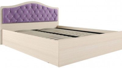 Кровать Дели дуб молочный + велюр сирень со стразами, ортопед 160
