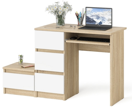 Мори компьютерный стол МС-6 левый + Тумба ТМП400.1, дуб сонома/белый