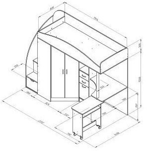 Детская кровать-чердак Теремок-1 Гранд,  Белый / Оранжевый