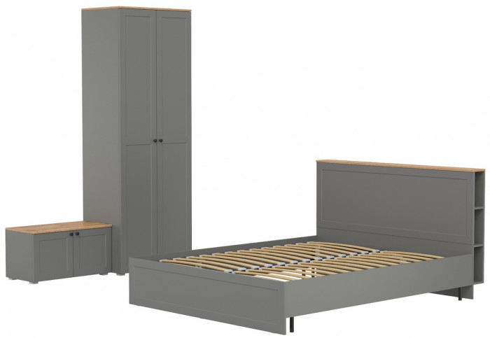 Остин 11.53 Кровать + ортопед + 13.224 Шкаф + 13.257 Тумба, серый графит/дуб крафт золотой
