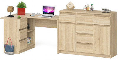 Мори Стол компьютерный МС-16 левый + Комод МК1200.4, цвет дуб сонома, ШхГхВ 244,8х84,9х94 см., выдвижные ящики слева, НЕ универсальная сборка