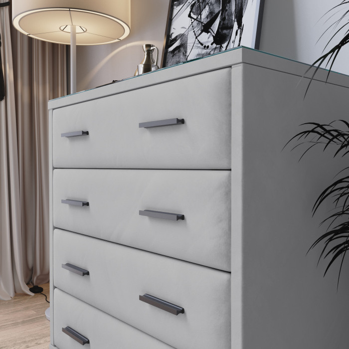 Интерьерный комод со стеклом светло-серый