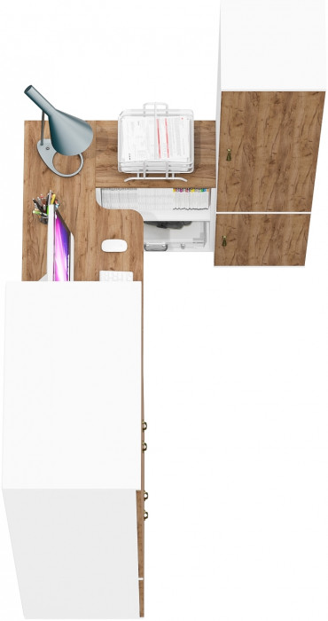 Лидер-8 Шкаф МД 19Б + Стол + Пенал 22Б, белый шагрень/крафт золото
