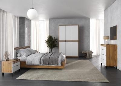 Модульная спальня Нао, набор №2, Дуб вотан/Белый (Профиль МДФ Дуб вотан)