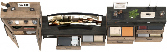 Трувор Гостиная 110, цвет дуб гранж песочный/интра, ШхГхВ 367,6х45,4х135,3 см., универсальная сборка