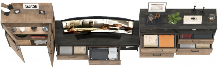 Трувор Гостиная 110, цвет дуб гранж песочный/интра, ШхГхВ 367,6х45,4х135,3 см., универсальная сборка