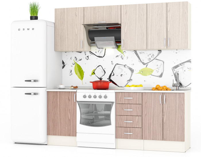 Кухня Мери 05 ШВ600+ШВ400+ШВв600+ШВ500+ШН600+ШН4Я400+ШН500, цвет дуб/ясень шимо светлый/ясень шимо тёмный, ШхГхВ 210х30х67 см./150х60х85 см.