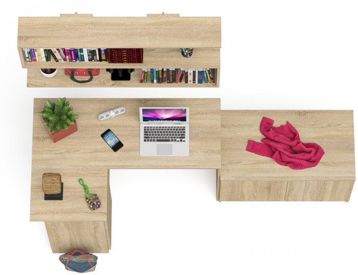 Мори компьютерный стол МС-16 левый + Тумба МА900.1 + Полка 1200, дуб сонома