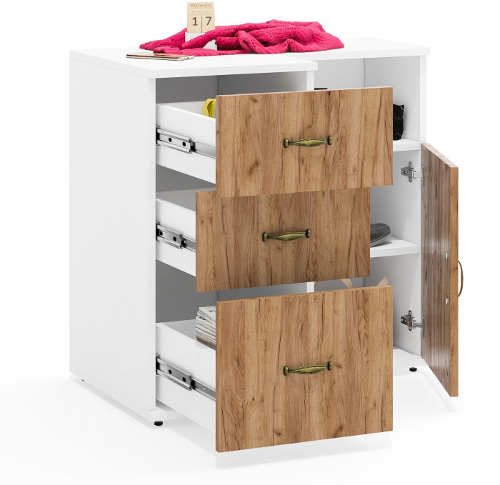 Лидер-8 Тумба МД 3.16 + Тумба МД 3.19, цвет белый шагрень/крафт золото, ШхГхВ 80х50х75 см., универсальная сборка