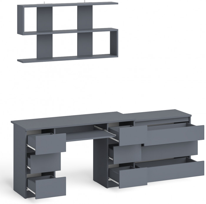 Мори компьютерный стол МС-2 + Комод МК800.1 + Полка 1200, графит